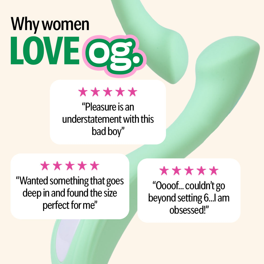 Customer reviews praising OG massager for women with deep reach and multiple settings.