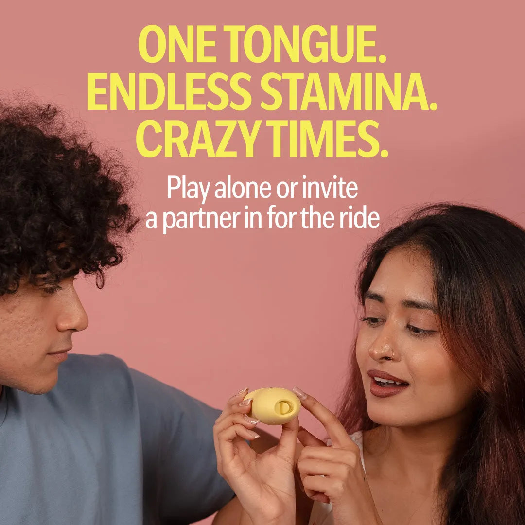 Couple holding yellow tongue massager
